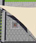Top view of Beige Triangle Sun Shade Sail 8x8x11.3 Feet for Patio and Backyard over a paved patio area.