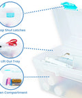Essentials Lift Out Tray Box For Arts And Crafts Supplies Portable Organizer with handle, clear aqua finish, showcasing tray storage.