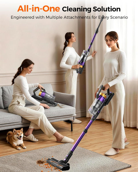 Cordless Vacuum Cleaner For Home With 580W Power And 48KPa Suction, Lightweight Stick Vacuum in use on carpet.