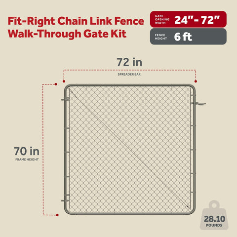 Adjustable Gate Kit For Chain Link Fence With Round Frame That Fits 24-72 Inch Openings And Up To 12 Feet Front View