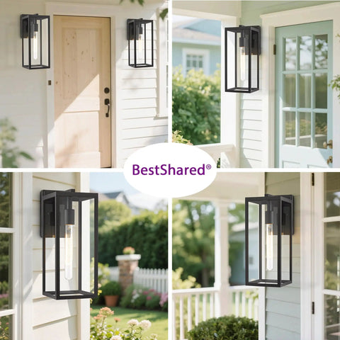 Lit Outdoor Wall Lantern Sconce 13.4 Inch Tall Anti Rust Metal Frame Weatherproof Exterior Light for front door mount.