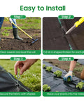 Heavy Duty Weed Barrier Landscape Fabric Made From 100 Percent New Polypropylene Black 3 Foot By 100 Foot Water Permeable Tear Resistant For Gardening Tough As Nails Built To Last And Keeps Weeds Out being installed in garden step-by-step