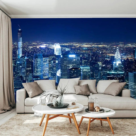 3D Removable Wallpaper Peel And Stick NYC Skyline Night View Wall Mural Dope Modern Decor For Living Room And Bedroom 144 x 100 Inches Self Adhesive Easy Install Removable Without Residue
