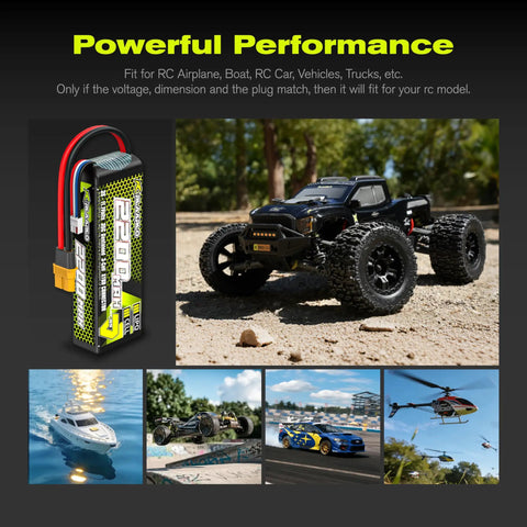 3S LiPo Battery 2200mAh 11.1V with XT60 Connector for RC Car Truck Buggy Truggy Racing Hobby Models 1 Pack shown with RC car