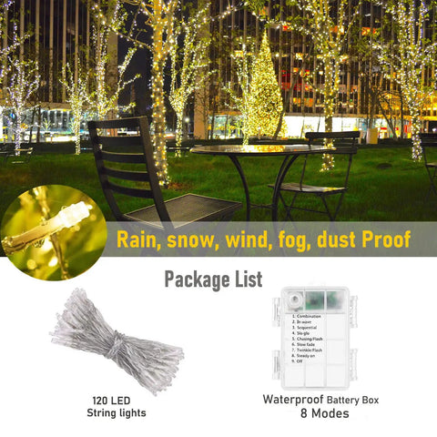 42.6 Foot Battery Powered Fairy Lights With 120 LEDs IP65 Waterproof Twinkle String With Timer And Eight Modes outdoor use