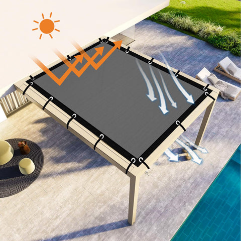 Outdoor Shade Cloth 7x13 Feet With Grommets, 90 Percent UV Block Privacy Screen installed on a pergola over patio