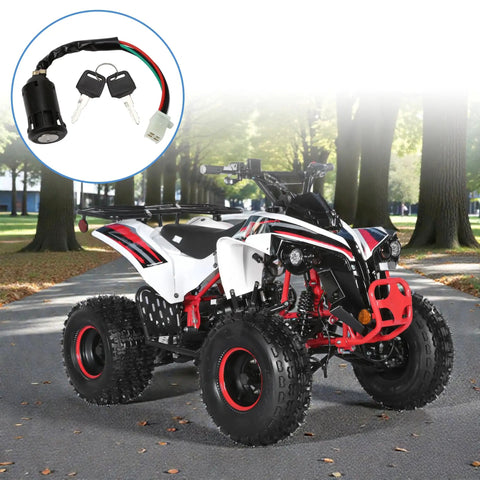 Ignition Switch Replacement Fits 50cc 110cc 125cc 150cc 200cc 250cc Motorcycles ATVs Dirt Bikes And Scooters 4 Wire 4 Pin With 2 Keys Easy Install No Fuss Works With SunL Roketa Coolster And Other Chinese ATVs illustration with ATV