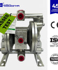 Heavy Duty 3/8 Double Air Diaphragm Pump Rock Solid Aluminum Body Teflon Valves with Passed Test Tag and Red Handles