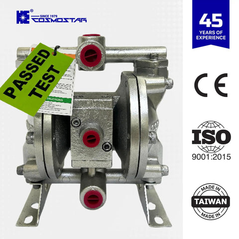 Heavy Duty 3/8 Double Air Diaphragm Pump Rock Solid Aluminum Body Teflon Valves with Passed Test Tag and Red Handles
