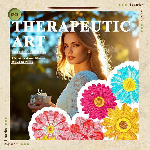 8Pc Flower Diamond Art Coasters Kit For Adults Beginners Women With Holder And Tools Includes 8 Round Diamond Painting Coasters.