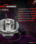 Front Wheel Hub And Bearing Assembly With ABS Direct Fit 2 Pack For 2006 2012 Chevy Malibu, 2005 2010 Pontiac G6, image showing part number 513214 and dimensions