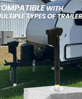 Beefy 12V Tongue Jack 4000 Lb A Frame Trailer Jack With 18 Inch Travel Drop Foot LED Light 6 Inch Adjustable Footpad in use