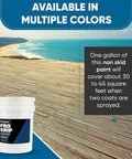 Heavy Duty Rubberized Non Slip Spray Coating in a bucket with wooden deck backdrop by the ocean, covers 30-45 sq ft.