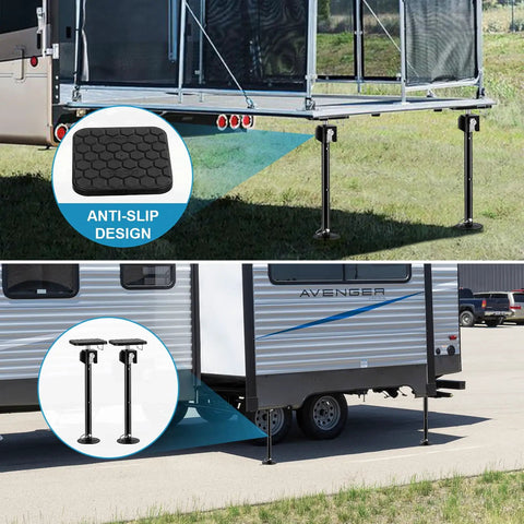 Upgraded RV Slide Out Support Jacks With Flat Top Blocks Set Of Two Plug And Play Gear For Campers Trailers Solid Build Keeps Your Rig Locked Down Straight Up No Extra Wood