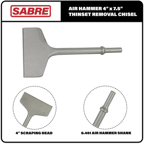 Heavy Duty 4 Inch By 7.5 Inch Air Hammer Chisel Bit For Thinset Removal And Tile Removal Pneumatic Masonry Scraping Tool With 0.401 Shank Works With Ingersoll Rand Astro Sunex And More