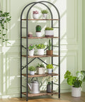 Arched Five Tier Bookshelf Tall Bookcase With Ample Storage For Books CDs And Office Essentials In Space Saving Modern Rustic Brown Finish