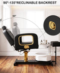Pro Grade Hydraulic Pedicure Station For Nail Techs With Roomy Removable Foot Tub Featuring Triple Vibration Soaking Modes For Zero Hassle Plug And Play Setup Without Any Plumbing Required In Sleek Black Finish showing 90-135° reclining backrest.
