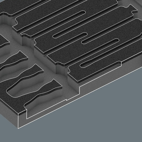 Close-up of black and green dual-color foam for 9710 18 Piece Foam Insert Screwdriver Set with slots for quick access.