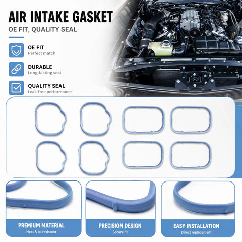 Premium Heavy Duty Upper And Lower Intake Manifold Gasket Set For Dodge Chrysler Jeep Ram 3 6L V6 Engines in blue rubber, showing OE fit.