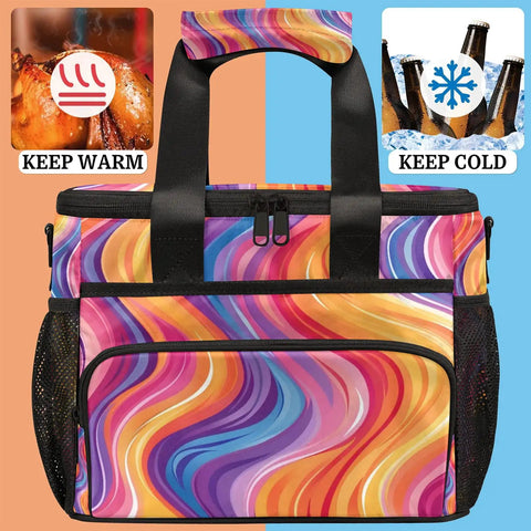 Colorful Dope Insulated Picnic Backpack With Lunch Box For Women And Men Spacious Portable Lunch Bag Showing Warm and Cold Features