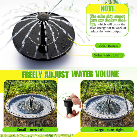 Solar Powered Bird Bath Fountain Kit For Outdoor Hanging Use With 4 Water Pattern Sprays Hummingbird Pump No Fuss Setup