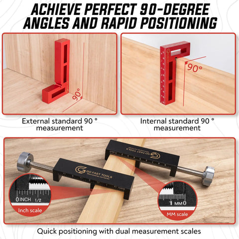 Heavy Duty 90 Degree Corner Clamps For Woodworking Set With Aluminum Positioning Squares And 4 C Clamps Rock Solid Right Angles For Cabinets Frames And Drawers Fast Setup And Crisp Precise Joints, dual-scale clamp