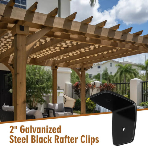 Heavy Duty Black Rafter Clips And Hurricane Brackets With Screws, Tough As Nails Galvanized Steel Beam Ties, 50 Piece Kit For Lumber Pergolas Timber Beams And Ceiling Joists, 2 inch black clip on pergola