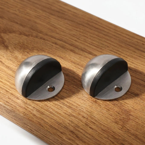 Two Pack Stainless Steel Door Stoppers With No Drill Adhesive Installation Hemispherical Floor Door Stops for Living Rooms and Bathrooms