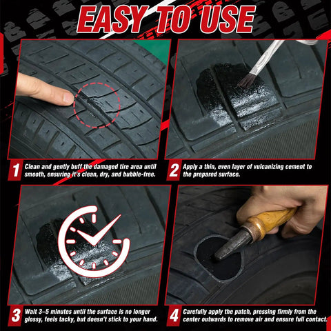 Steps to use Vulcanizing Cement 8.5Oz All Purpose Tire Repair Glue With Brush for sealing tire punctures