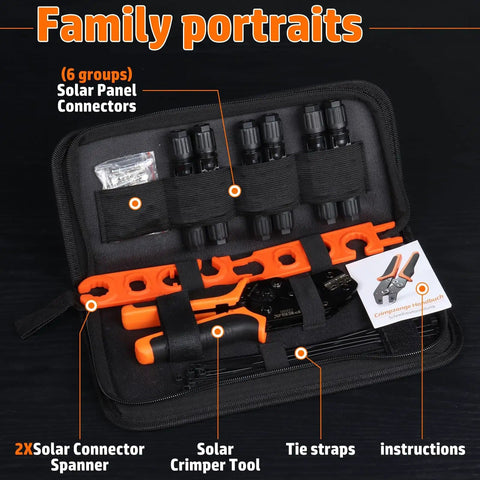 All-In-One Solar Crimp Tool Kit With AWG 16-10 Crimper, IP68 Panel Connectors, spanner, wrench in toolbag