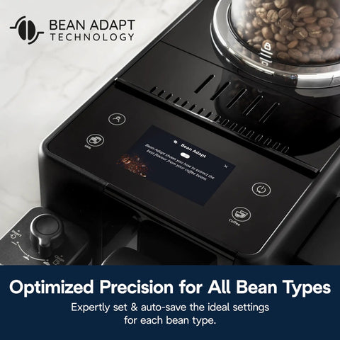 Rivelia Automatic Espresso Machine With Built In Burr Grinder And Milk Frother one-touch control panel and bean hopper