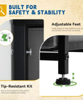 Built-in adjustable feet and tip-resistant kit of Four Drawer Fabric Storage Tower With Steel Frame And Wooden Top Built Tough.