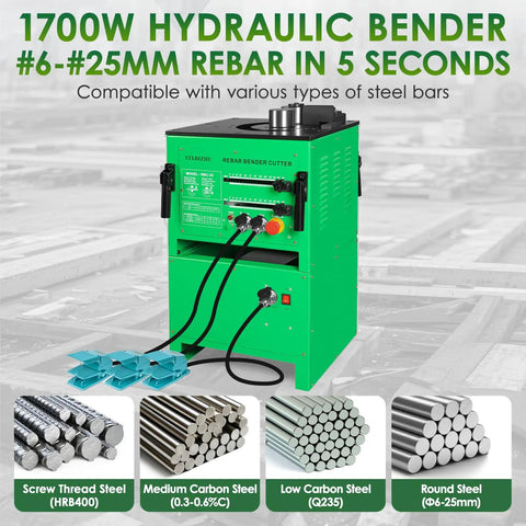 Beefy 1700W Hydraulic Rebar Cutter And Bender 2 In 1 Tool for cutting and bending steel rods with size range 6-25mm