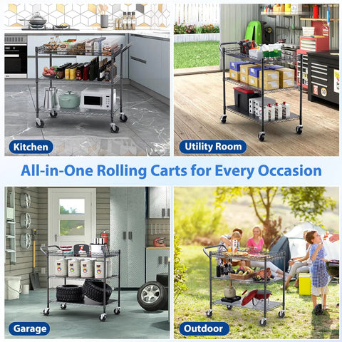 Heavy Duty Rolling Utility Cart Built Like A Tank For Busy Shops Rated At 1350 Lbs Commercial Metal Trolley Top Notch Swivel Casters NSF Certified Rugged Steel Server Rack Black Kitchen Crew Essential