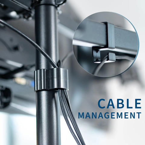 Cable management system of Height Adjustable 48 Inch Standing Desk Converter With Triple Monitor Mount, black finish