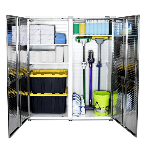 Tough As Nails Heavy Duty Steel Storage Cabinet With Lockable Door And Six Adjustable Shelves Rock Solid Metal Locker Organizer For Garage Warehouse Or Office Massive Stash Station