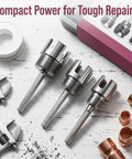 DIY Ready PVC Pipe Threader Kit With Half Inch Three Quarter Inch And One Inch NPT Dies alongside tools