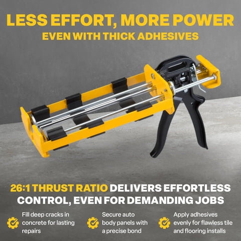 Dual Component Adhesive Applicator For High Viscosity Epoxy And Adhesives 22 Oz Cartridges 26 To 1 Thrust shown on table