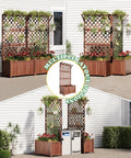 Raised Garden Bed With Trellis For Veggies And Climbing Plants, Durable Natural Wood Planter Box With Drainage Holes