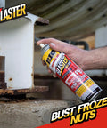 Hand using Penetrating Oil Spray For Rust And Corrosion Prevention That Loosens Rusted Bolts And Frozen Parts And Multi Use Anti Rust Lubricant Deep Penetrating Fluid For Automotive And Home Projects 18 Oz Each Case Of 6 on rusted metal