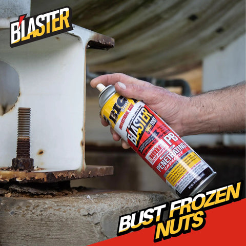 Hand using Penetrating Oil Spray For Rust And Corrosion Prevention That Loosens Rusted Bolts And Frozen Parts And Multi Use Anti Rust Lubricant Deep Penetrating Fluid For Automotive And Home Projects 18 Oz Each Case Of 6 on rusted metal