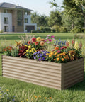 Galvanized Raised Garden Bed Kit For Vegetables Flowers And Herbs Tall Metal Garden Bed With Tools Gloves Plant Labels Brown 6x3x2 Ft Deep 2 Ft Soil Capacity filled with colorful flowers