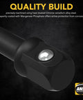 Impact Grade Socket Adapter Set With 12 Inch Extension Bit Holder Three Piece One Quarter Inch Three Eighth Inch And One Half Inch Drive To Convert Your Drill Into A Heavy Duty Impact Wrench Built From Heat Treated Chrome Vanadium Steel close-up of socket end.