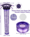 Upgraded V8 Vacuum Filter Compatible With V8 V7 New Version SV25 SV37 Cordless Mattress Vacuum Cleaners, dimensions shown