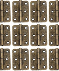 Pack of 12 antique bronze 2-inch folding door hinges, iron folding butt hinge with screws for cabinets, drawers, and wood craft projects.