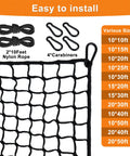 Durable Nylon Golf Practice Net With Rope And Carabiners, 1-inch mesh, weatherproof, size 10-50 feet options displayed.