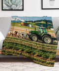 Milk Farm Flannel Throw Blanket 55x70 Inch Cozy Soft Lightweight Plush For Couch Bed Sofa with tractor and farm scene