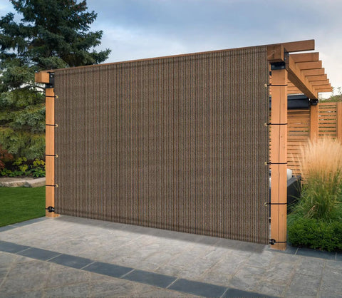 9x12 Foot Pergola Shade Replacement Canopy With Grommets And Weighted Rods, Breathable UV Protective HDPE, Brown, in garden setting