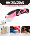 Handle Every Project Task Without Breaking A Sweat With These Cordless Electric Scissors designed for slicing fabric and cardboard in pink.