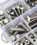 246 Piece Stainless Steel Hex Bolts Nuts And Washers Assortment Kit In Durable Storage Box For Household Appliances, Furniture, Doors, Garages, Outdoor Structures, And Automotive Maintenance close-up